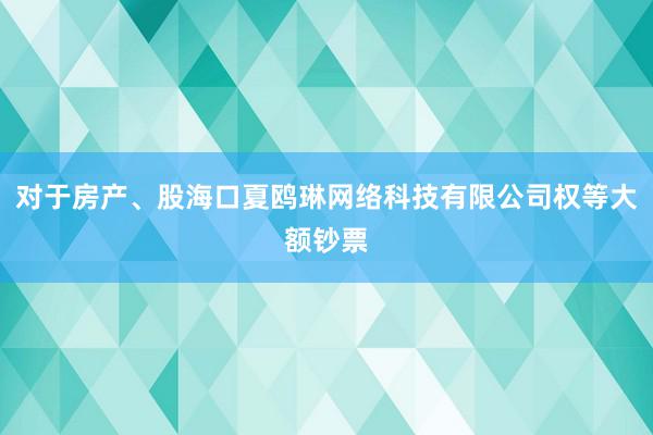 对于房产、股海口夏鸥琳网络科技有限公司权等大额钞票